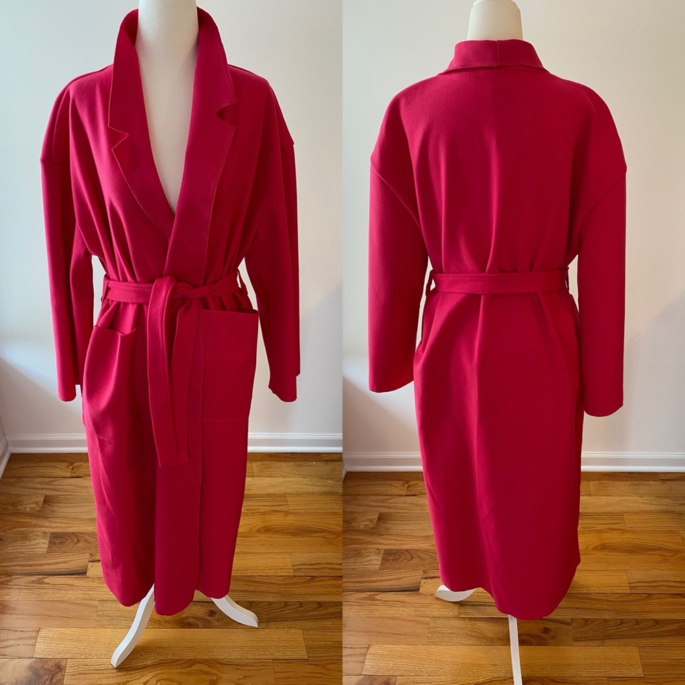 Boohoo Hot Pink Long Trench Coat - Picture 2 of 9